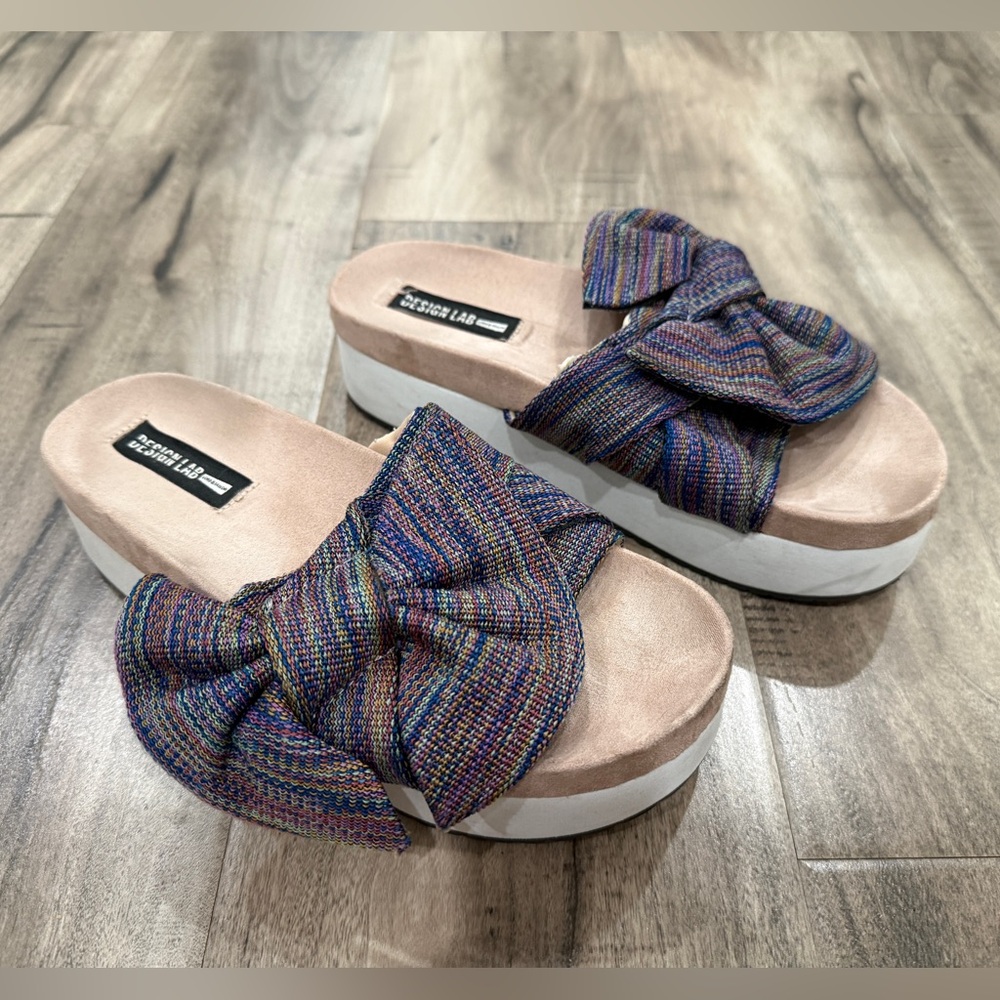 Design Lab Women Shoes Size 6.5 Lord & Taylor Platform Sandal Stripes Bow Jayla